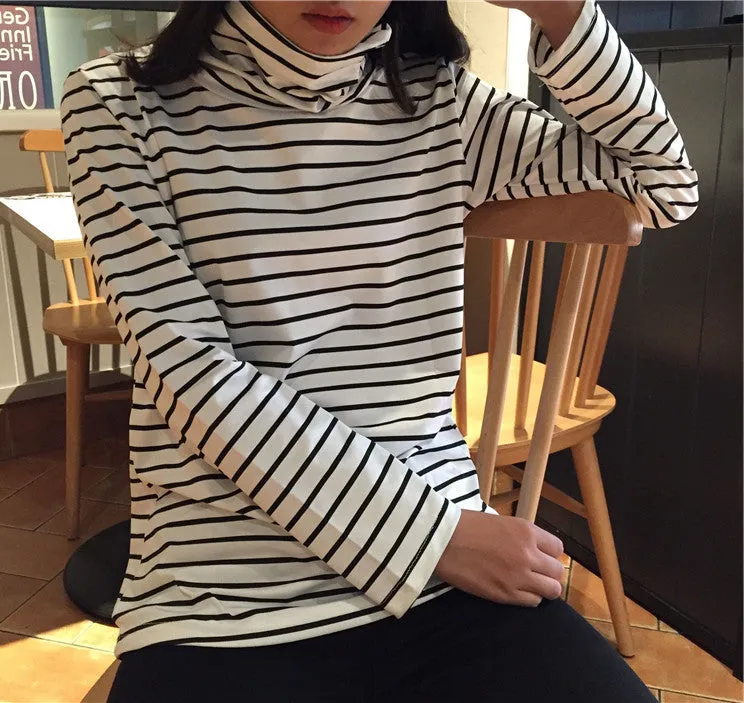 Striped Turtleneck Long Sleeve Shirt