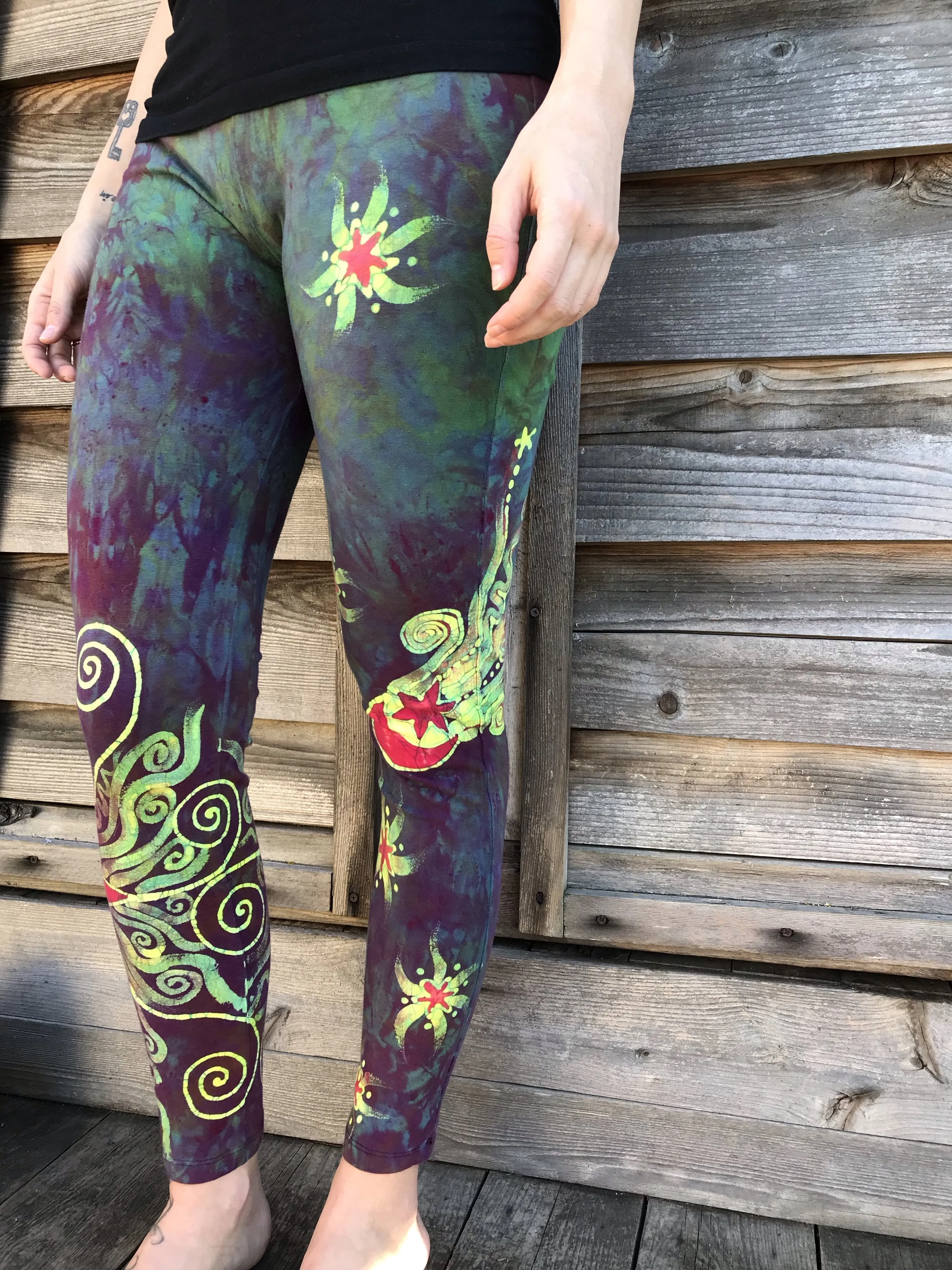 Sunrise Moon and Stars Batik Yoga Leggings