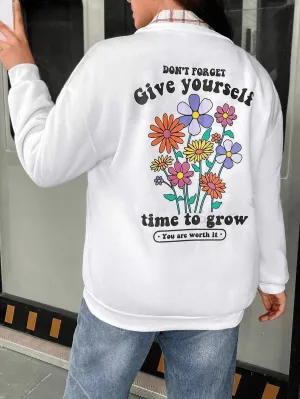 SXV  'TIME TO GROW’ Printed Cool Aesthetic Drop Shoulder Oversized Baggy Sweatshirt