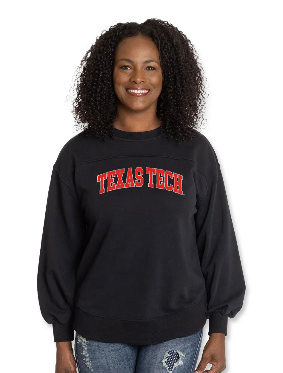 Texas Tech Satin Tackle Twill Arch "Yvette" Yoke Crew Sweatshirt