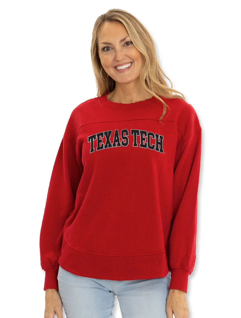 Texas Tech Satin Tackle Twill Arch "Yvette" Yoke Crew Sweatshirt