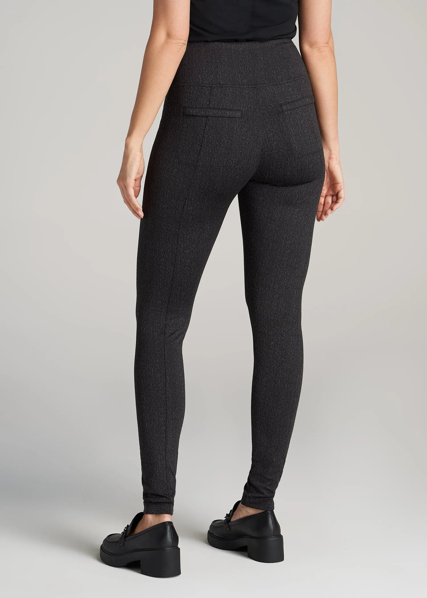 Textured Back Pocket Women's Tall Leggings in Black Charcoal Jacquard