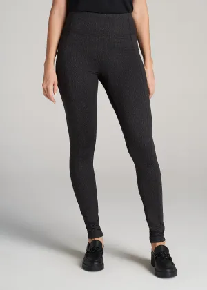 Textured Back Pocket Women's Tall Leggings in Black Charcoal Jacquard