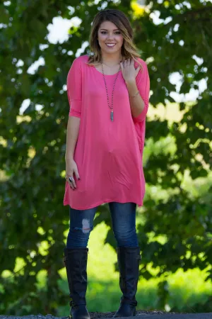 The Perfect Piko Half Sleeve Tunic-Coral