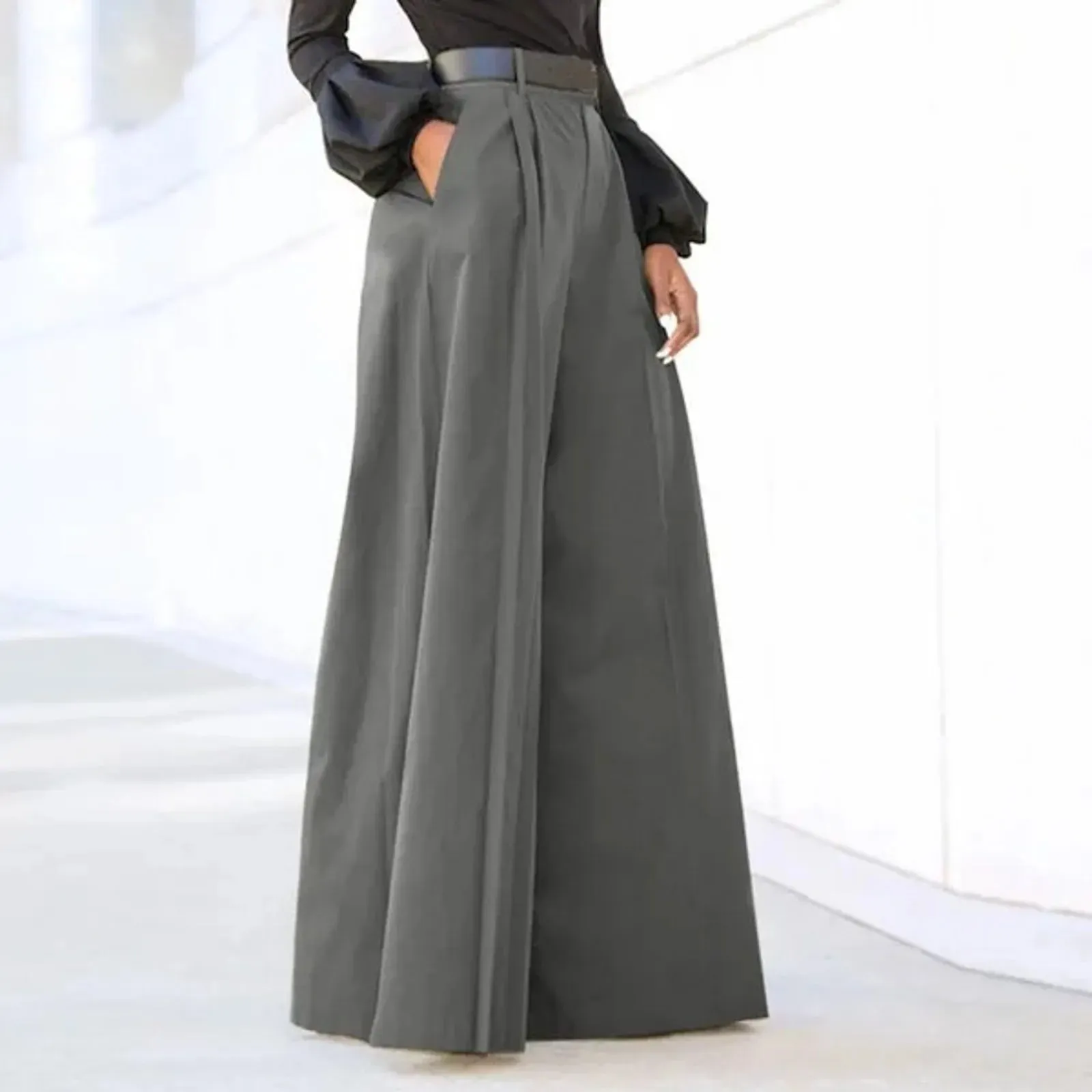 Trendy High Waist Cropped Flared Waist Pants