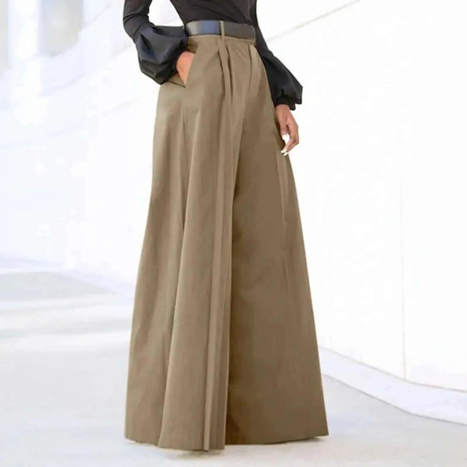 Trendy High Waist Cropped Flared Waist Pants