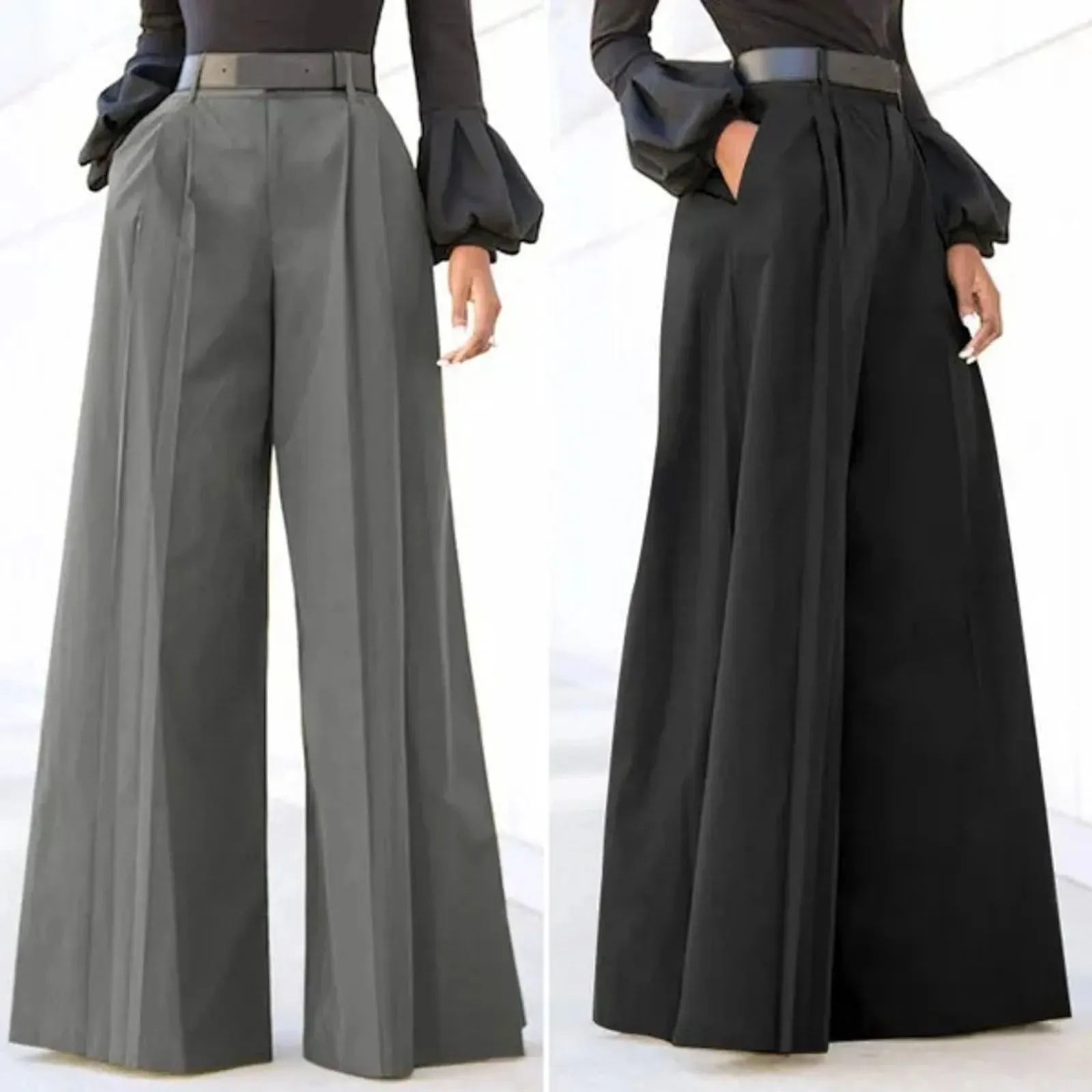 Trendy High Waist Cropped Flared Waist Pants