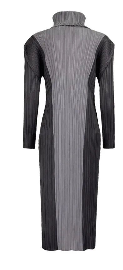 Turtleneck Colorblock Slim Long Sleeve Stylish Midi Dress
