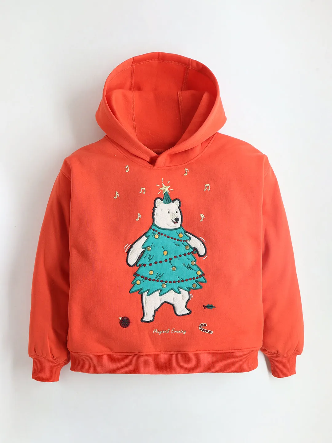 Unisex Kids' Orange Hooded Full-Sleeve Sweatshirt