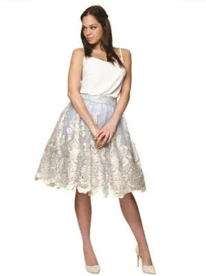 US 10 - Blue Baroque Style Midi Skirt