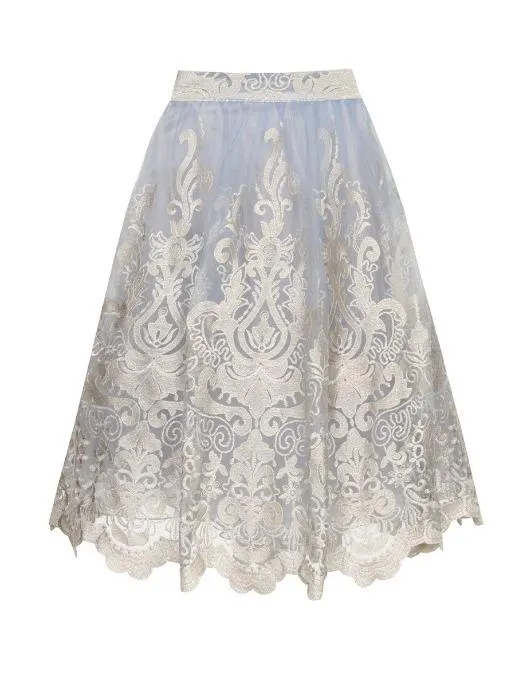 US 10 - Blue Baroque Style Midi Skirt
