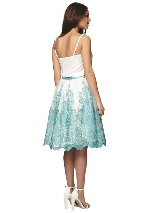 US 6 - Turquoise Baroque Style Midi Skirt