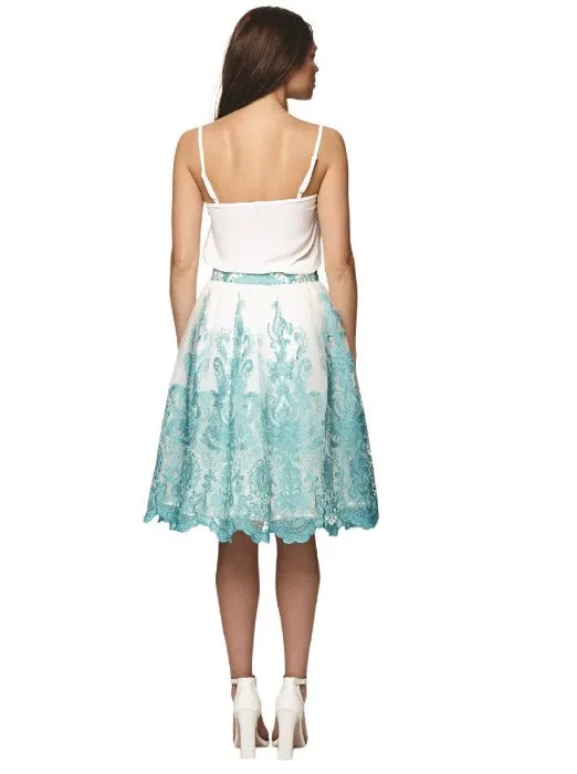 US 6 - Turquoise Baroque Style Midi Skirt