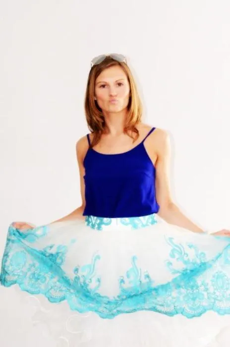 US 6 - Turquoise Baroque Style Midi Skirt