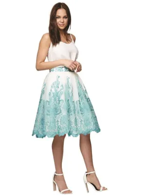 US 6 - Turquoise Baroque Style Midi Skirt