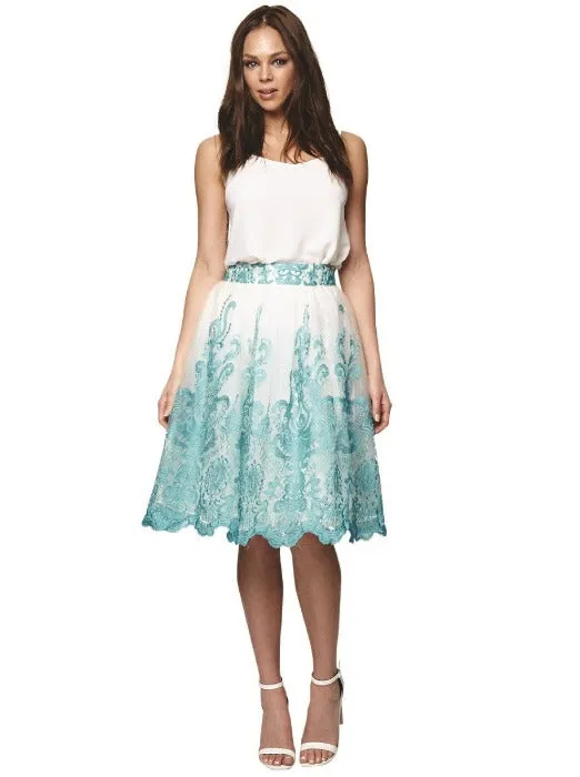 US 6 - Turquoise Baroque Style Midi Skirt