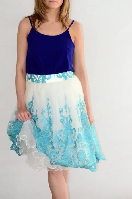 US 6 - Turquoise Baroque Style Midi Skirt