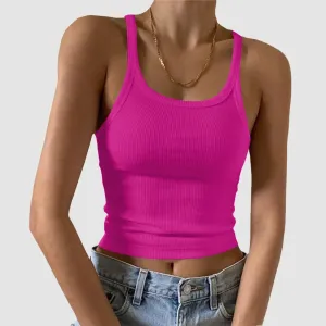 Vintage Knitted Tank Top Women Summer Color Ribbed Sleeveless Camis Tank Top