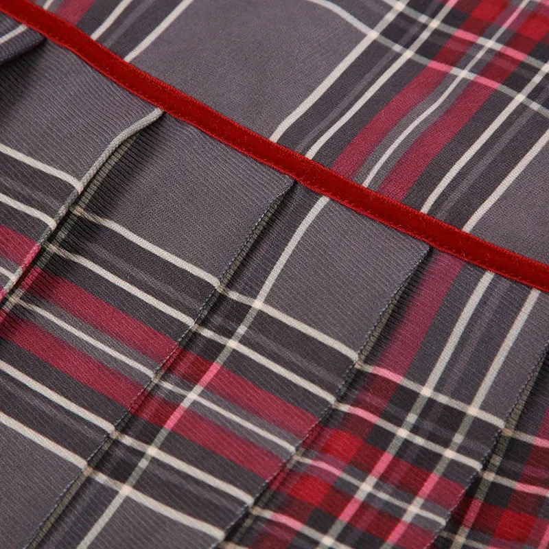 Vintage Plaid Aesthetic Bow Checkered Pleated Skirt