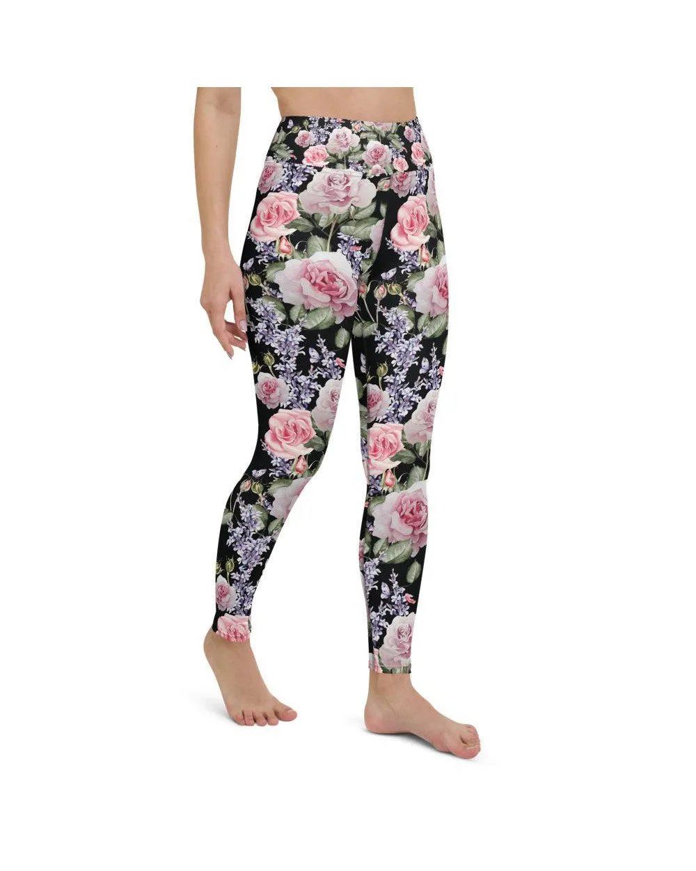 Watercolor Roses & Lavender Yoga Pants