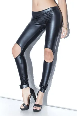 Wet Look Leggings with Knee Cutout