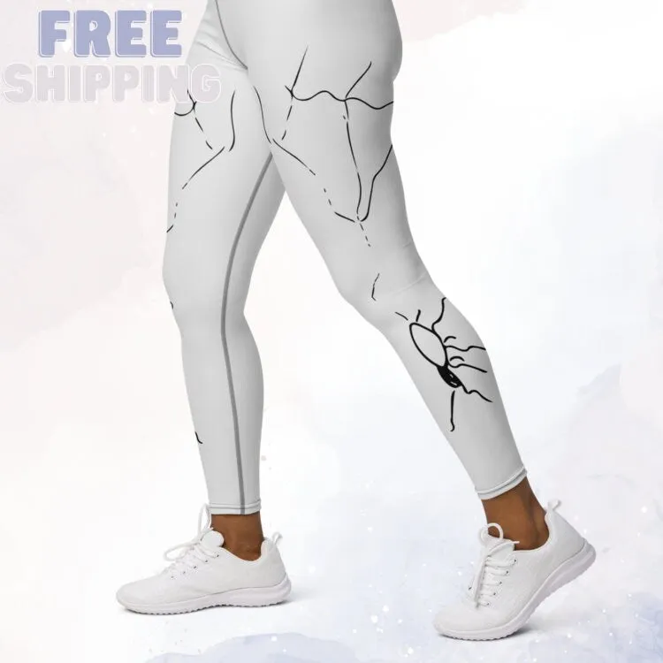 White and Black Spooky Spiders Halloween Costume Yoga Leggings for Parties