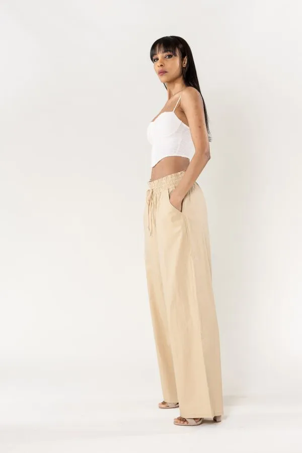 Wholesale Wide Linen Style Pants Sand