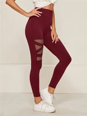 Wide Waistband Mesh Insert Cropped Leggings