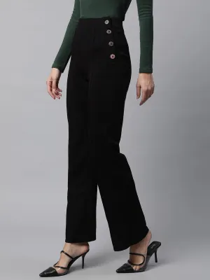 Women Black Side Opening Bell Bottom High Rise Palazzo Pants