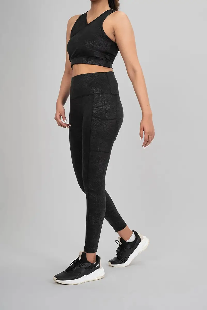 Women Leggings - Black Metallic