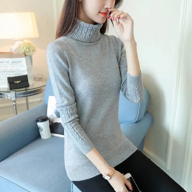 Women Turtleneck Sweaters Winter Pullover Warm Knitted Cashmere Long Sleeve Sweater Women Clothes