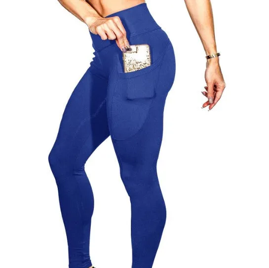 Women's Polyester Elastic Workout Leggings With Side Pockets