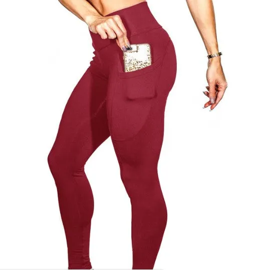 Women's Polyester Elastic Workout Leggings With Side Pockets