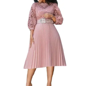 Women's Round Neck Fashion Plus Size Lace Crochet Sexy Pleated Dress
