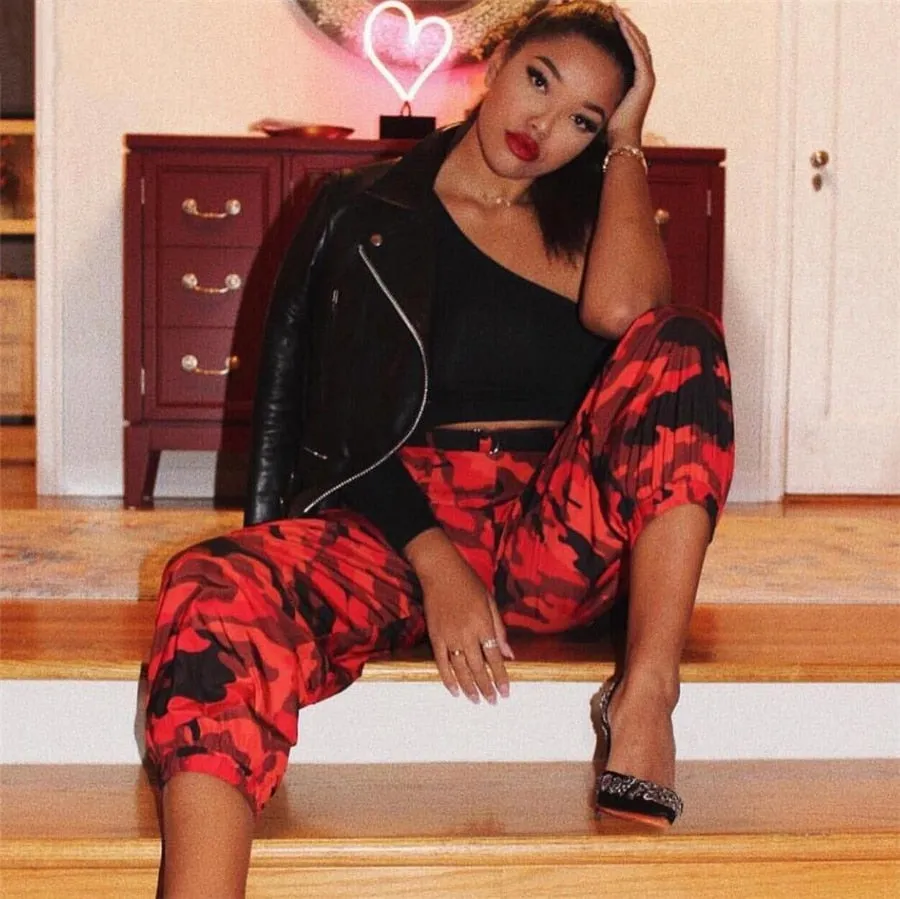 Women's Spring/Autumn Red Camouflage Cargo Pants