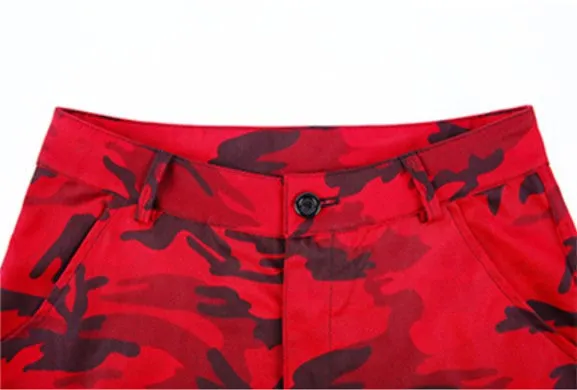Women's Spring/Autumn Red Camouflage Cargo Pants
