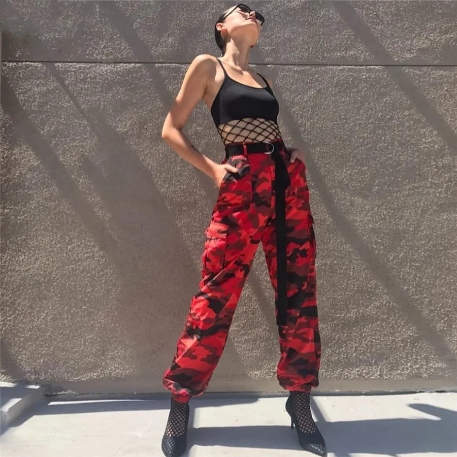 Women's Spring/Autumn Red Camouflage Cargo Pants