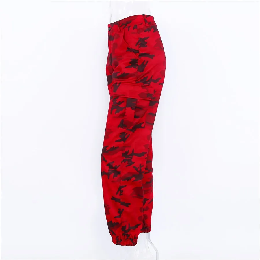 Women's Spring/Autumn Red Camouflage Cargo Pants