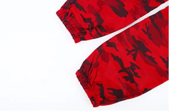 Women's Spring/Autumn Red Camouflage Cargo Pants
