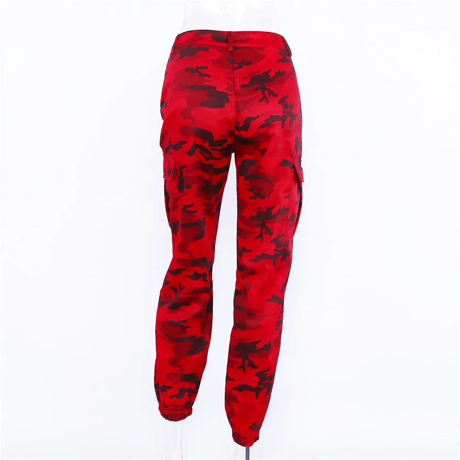 Women's Spring/Autumn Red Camouflage Cargo Pants