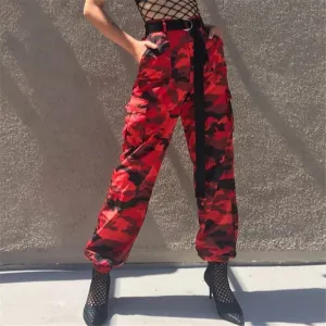 Women's Spring/Autumn Red Camouflage Cargo Pants