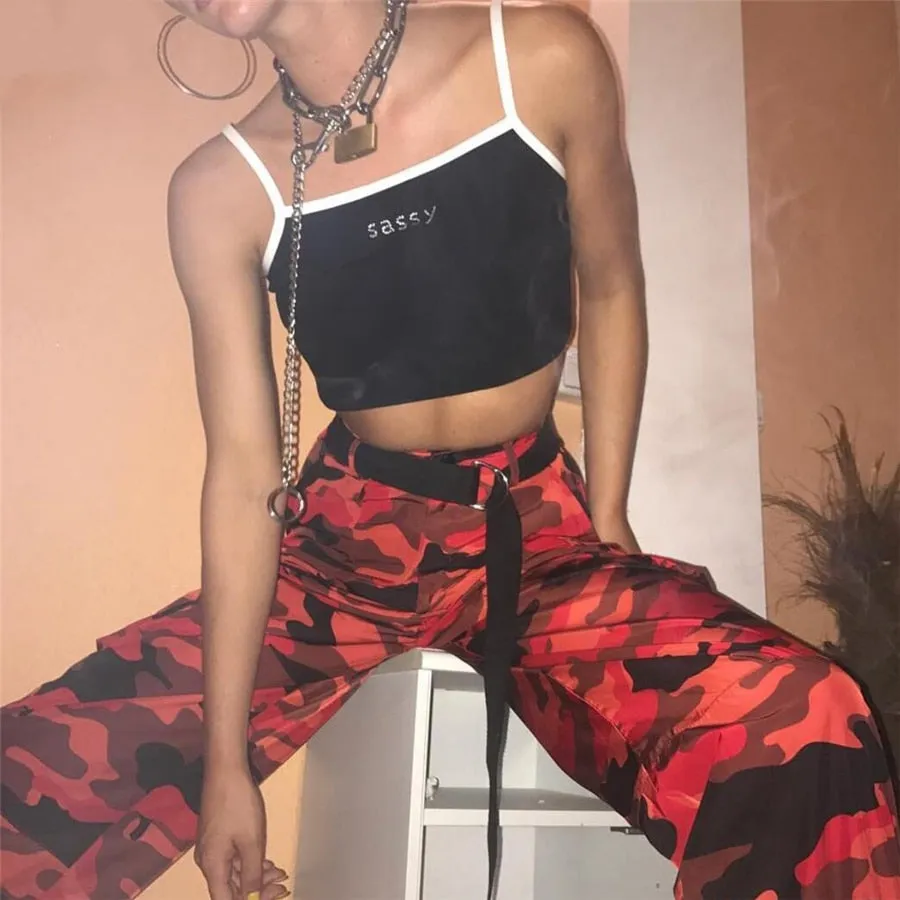 Women's Spring/Autumn Red Camouflage Cargo Pants