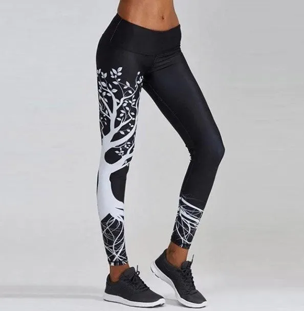 Women's Summer Stretchy Mid-Waist Leggings With Digital Prints