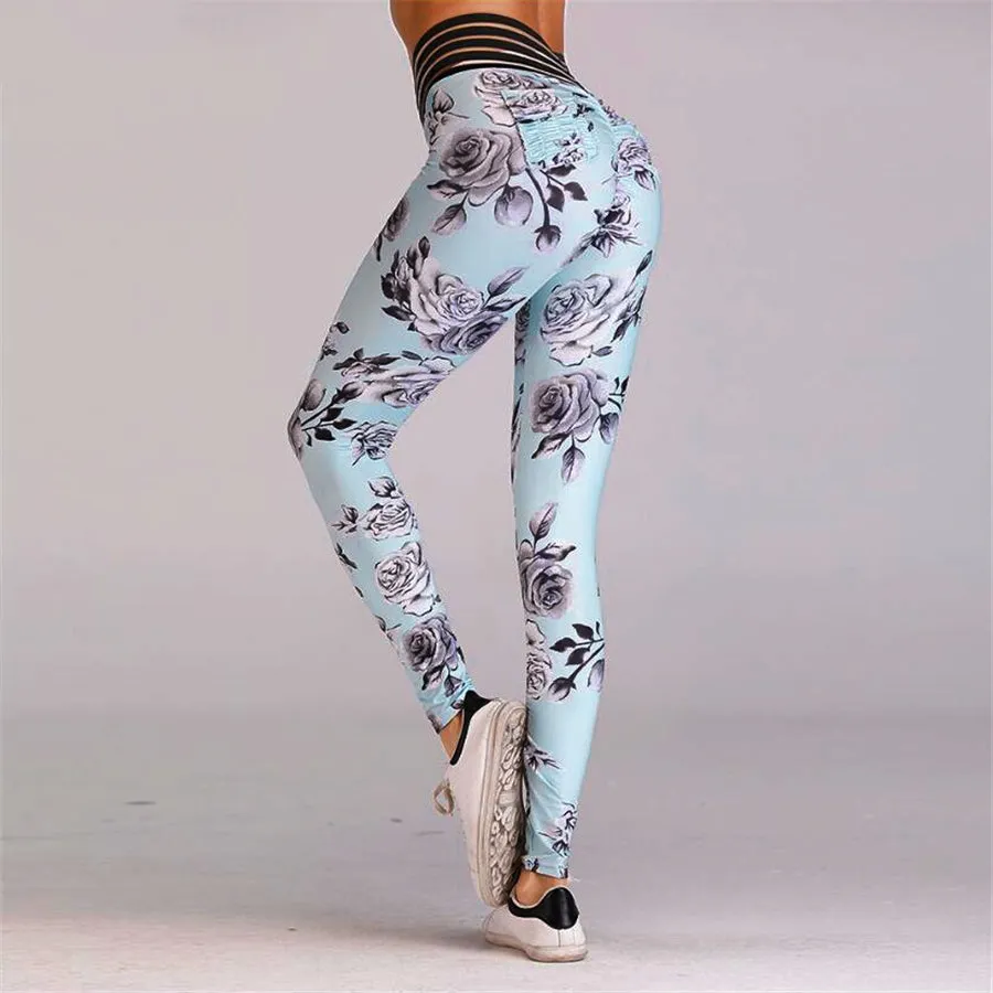 Women's Summer/Autumn High-Waist Fitness Leggings With Floral Print