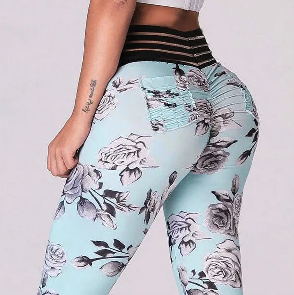 Women's Summer/Autumn High-Waist Fitness Leggings With Floral Print