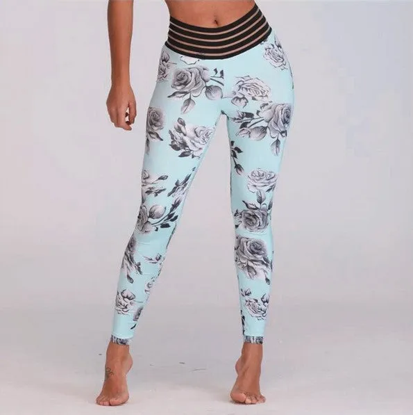 Women's Summer/Autumn High-Waist Fitness Leggings With Floral Print