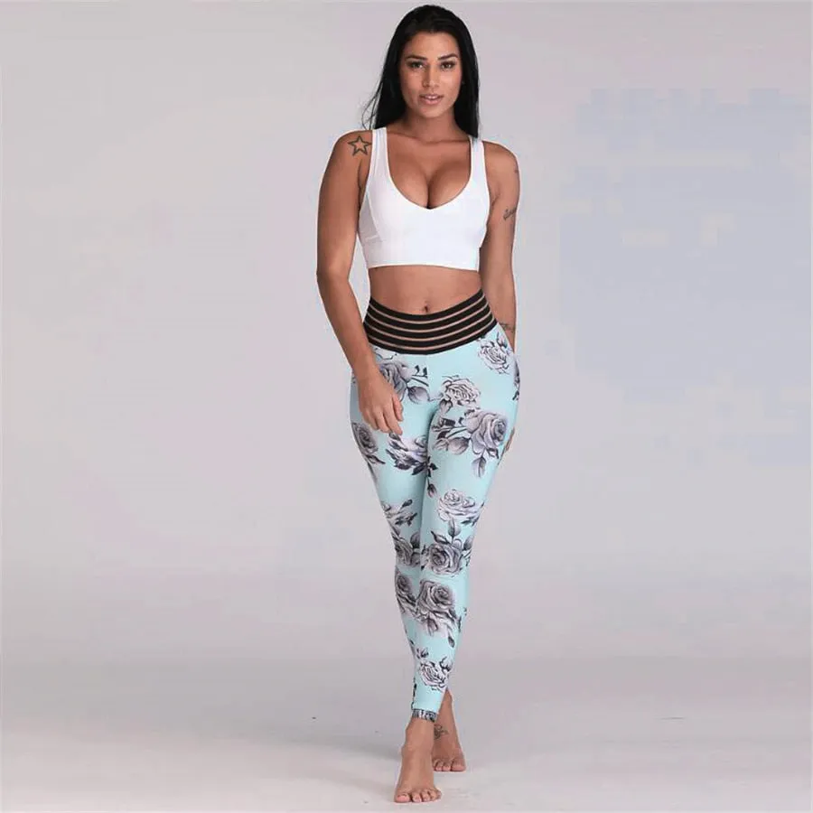 Women's Summer/Autumn High-Waist Fitness Leggings With Floral Print