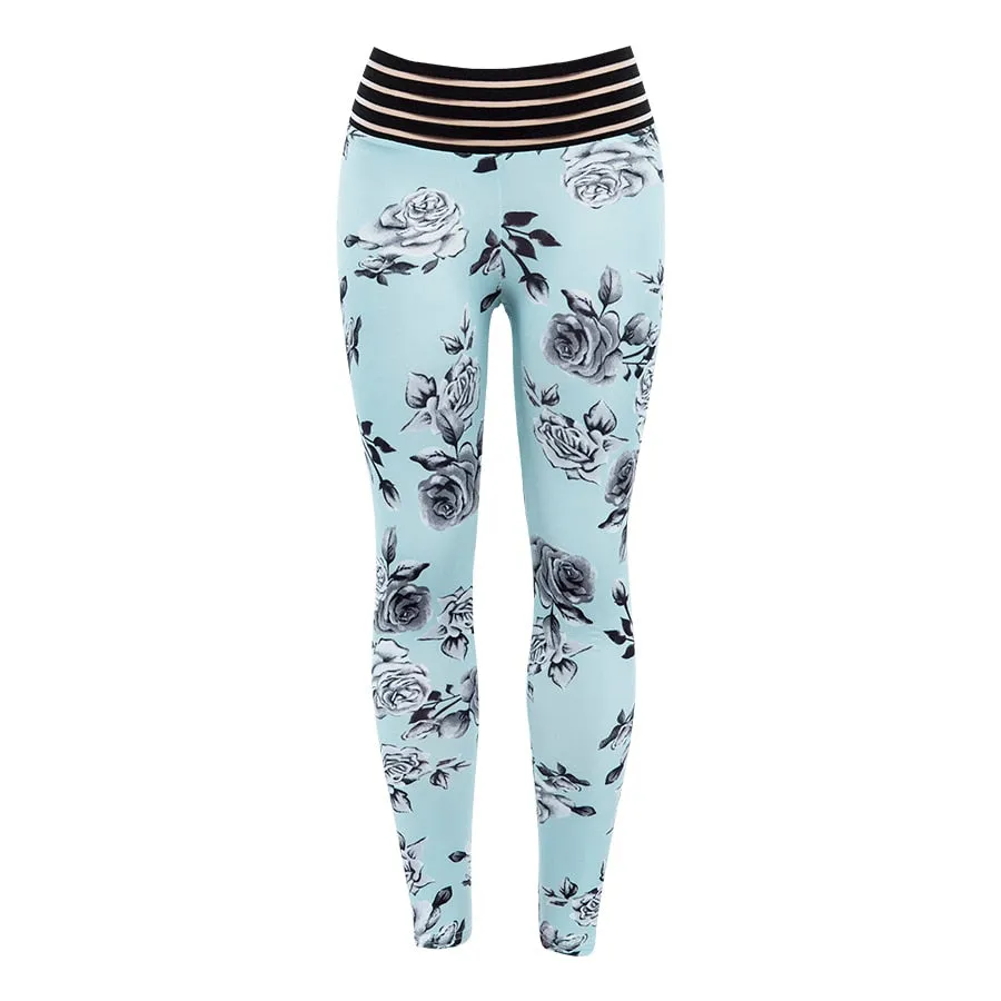 Women's Summer/Autumn High-Waist Fitness Leggings With Floral Print