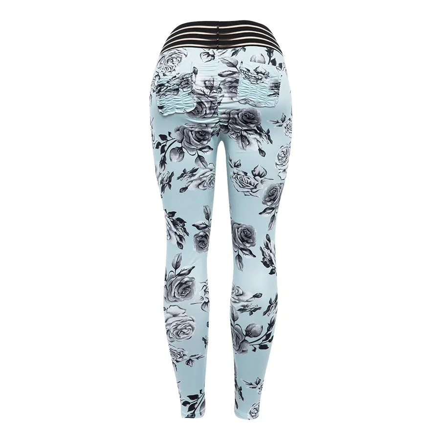 Women's Summer/Autumn High-Waist Fitness Leggings With Floral Print