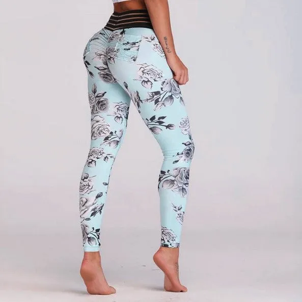 Women's Summer/Autumn High-Waist Fitness Leggings With Floral Print